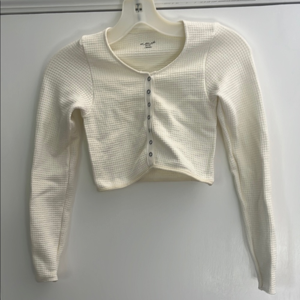 Urban Outfitters Waffle Knit Button Crop Top